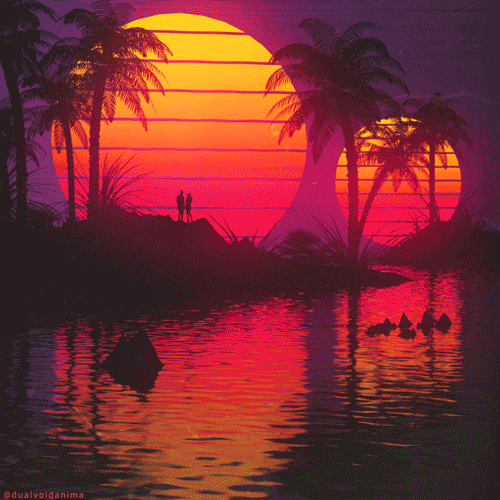 A couple watching the sunset on a different planet